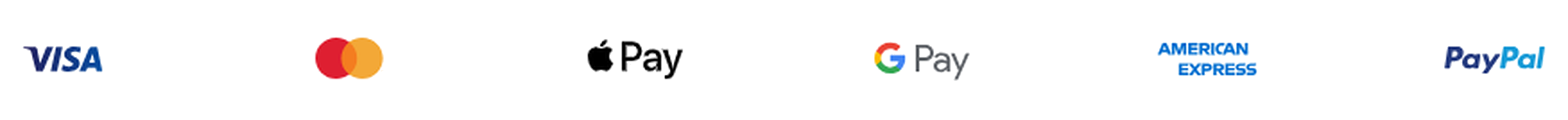 Visa, Mastercard, Apple Pay, Google Pay, American Express and PayPal